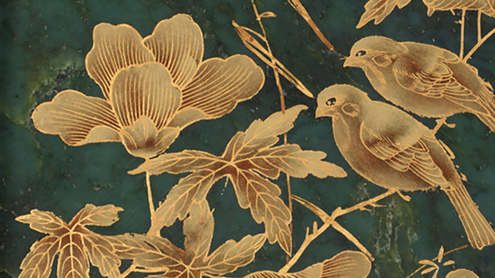 Chinese and Japanese oriental painting with golden texture. Golden